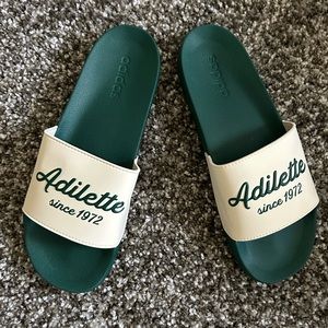 New Mens Adidas Adilette Shower Shoes Cream and Green Size 16